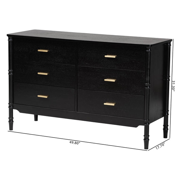 Baxton Studio Baxton Studio Marisela Dresser - Elegant 6-Drawer Storage with Bamboo Legs & Brass Handles for Bedrooms MG9014-Black 9990-6DW-Dresser