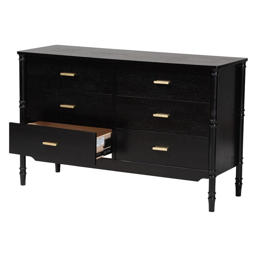 Baxton Studio Baxton Studio Marisela Dresser - Elegant 6-Drawer Storage with Bamboo Legs & Brass Handles for Bedrooms MG9014-Black 9990-6DW-Dresser