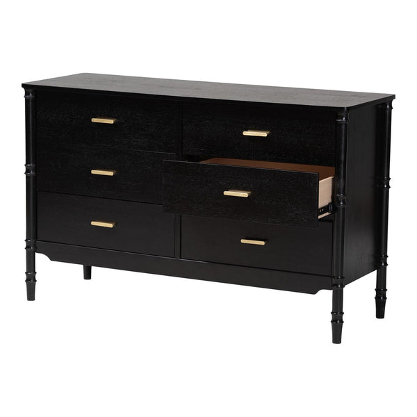 Baxton Studio Baxton Studio Marisela Dresser - Elegant 6-Drawer Storage with Bamboo Legs & Brass Handles for Bedrooms MG9014-Black 9990-6DW-Dresser