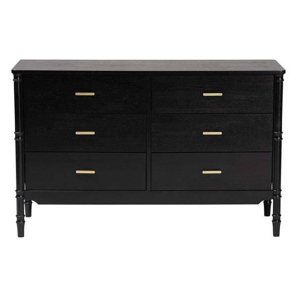Baxton Studio Baxton Studio Marisela Dresser - Elegant 6-Drawer Storage with Bamboo Legs & Brass Handles for Bedrooms MG9014-Black 9990-6DW-Dresser