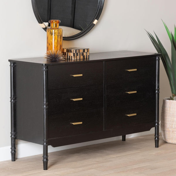 Baxton Studio Baxton Studio Marisela Dresser - Elegant 6-Drawer Storage with Bamboo Legs & Brass Handles for Bedrooms MG9014-Black 9990-6DW-Dresser