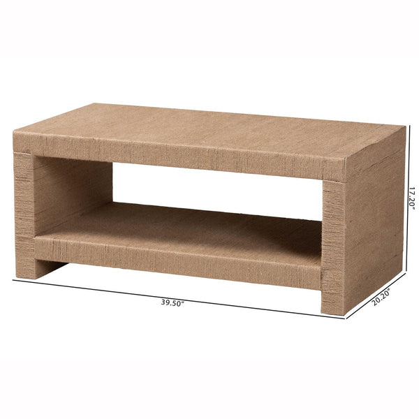 Baxton Studio bali Adaya Handwoven Jute Coffee Table - Chic Rectangular Center Table with Open Shelf Storage & Style F248-FT11-Seagrass-Rectangular-Coffee Table