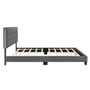 English Elm 1pc Queen Platform Bed Brown Velvet Upholstered with Button Tufted Adjustable Headboard, Low-Profile Solid Wood Frame 42" H Dark Gray 65.5 L x 26 W x 5 H B011P203579