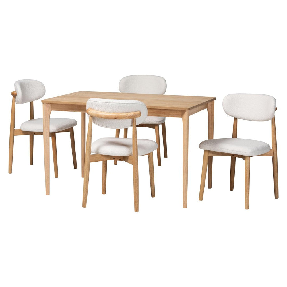 Baxton Studio Baxton Studio Wattsu 5-Piece Dining Set - Japandi Elegance with Solid Wood Table & Boucle Chairs Wattsu-White Boucle/Natural-5PC Dining Set