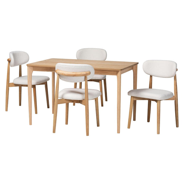 Baxton Studio Baxton Studio Wattsu 5-Piece Dining Set - Japandi Elegance with Solid Wood Table & Boucle Chairs Wattsu-White Boucle/Natural-5PC Dining Set