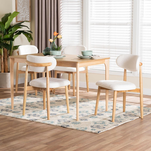 Baxton Studio Baxton Studio Wattsu 5-Piece Dining Set - Japandi Elegance with Solid Wood Table & Boucle Chairs Wattsu-White Boucle/Natural-5PC Dining Set