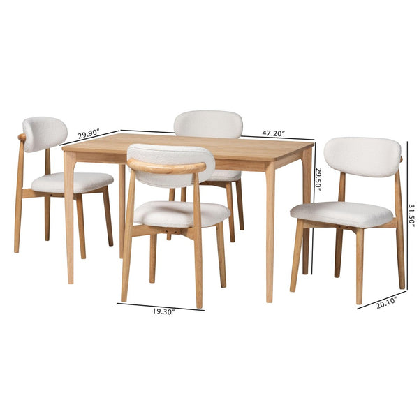 Baxton Studio Baxton Studio Wattsu 5-Piece Dining Set - Japandi Elegance with Solid Wood Table & Boucle Chairs Wattsu-White Boucle/Natural-5PC Dining Set