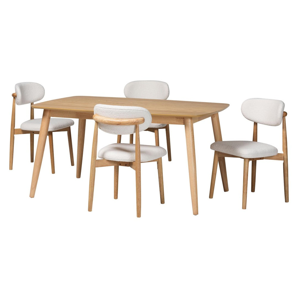 Baxton Studio Baxton Studio Emily 5-Piece Dining Set - Chic Mid-Century Modern Table & Boucle Chairs, Natural Style Emily-White Boucle/Natural-5PC Dining Set