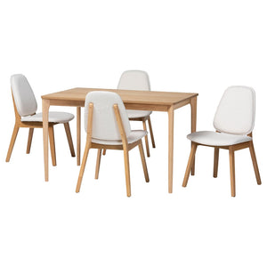 Baxton Studio Baxton Studio Hudson 5-Piece Dining Set - Chic Mid-Century Modern Design with Boucle Chairs for Cozy Spaces Hudson-White Boucle/Natural-5PC Dining Set