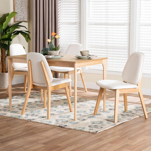Baxton Studio Baxton Studio Hudson 5-Piece Dining Set - Chic Mid-Century Modern Design with Boucle Chairs for Cozy Spaces Hudson-White Boucle/Natural-5PC Dining Set
