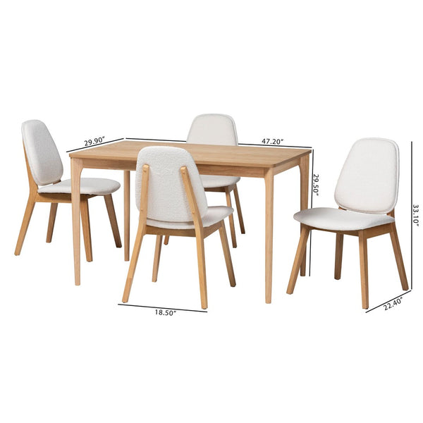 Baxton Studio Baxton Studio Hudson 5-Piece Dining Set - Chic Mid-Century Modern Design with Boucle Chairs for Cozy Spaces Hudson-White Boucle/Natural-5PC Dining Set