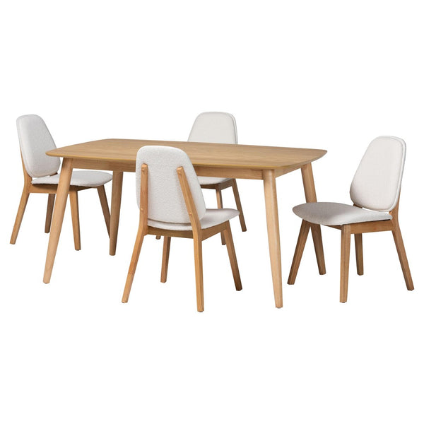Baxton Studio Baxton Studio Jennica 5-Piece Mid-Century Dining Set - Stylish Solid Wood Table & Comfortable Boucle Chairs Jennica-White Boucle/Natural-5PC Dining Set