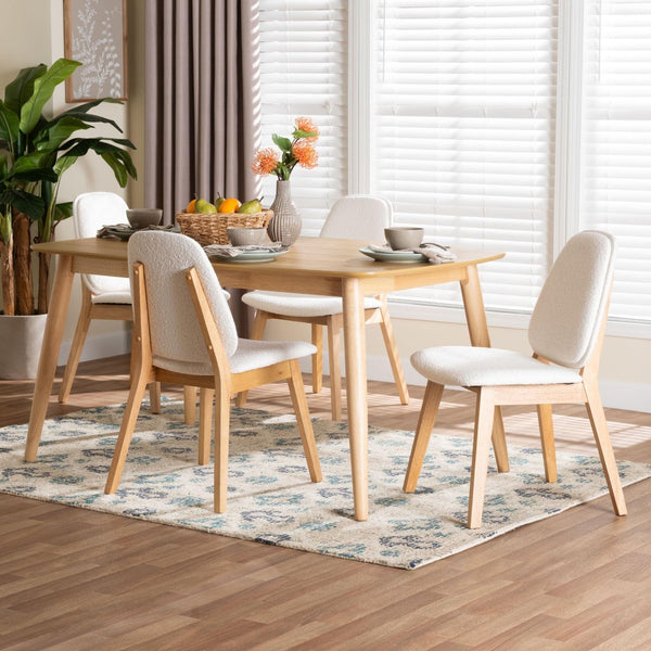 Baxton Studio Baxton Studio Jennica 5-Piece Mid-Century Dining Set - Stylish Solid Wood Table & Comfortable Boucle Chairs Jennica-White Boucle/Natural-5PC Dining Set