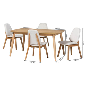 Baxton Studio Baxton Studio Jennica 5-Piece Mid-Century Dining Set - Stylish Solid Wood Table & Comfortable Boucle Chairs Jennica-White Boucle/Natural-5PC Dining Set