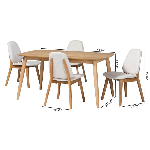 Baxton Studio Baxton Studio Jennica 5-Piece Mid-Century Dining Set - Stylish Solid Wood Table & Comfortable Boucle Chairs Jennica-White Boucle/Natural-5PC Dining Set