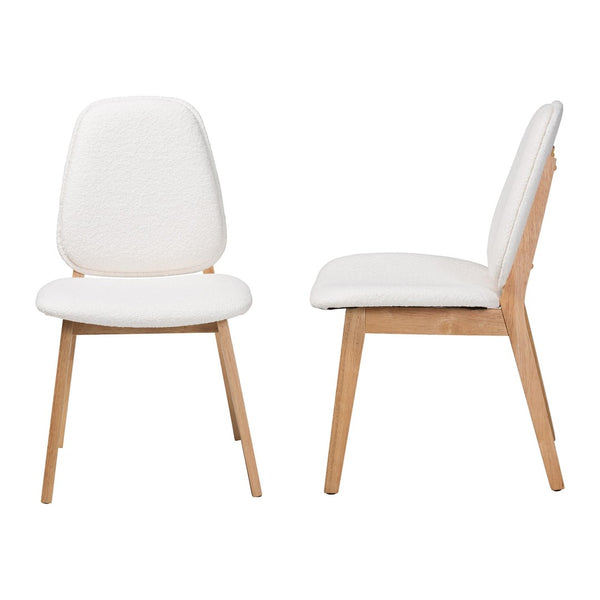 Baxton Studio Baxton Studio Hudson Boucle Dining Chair Set of 2 - Stylish Mid-Century Ergonomic Design for Comfort Hudson-White Boucle/Natural-DC