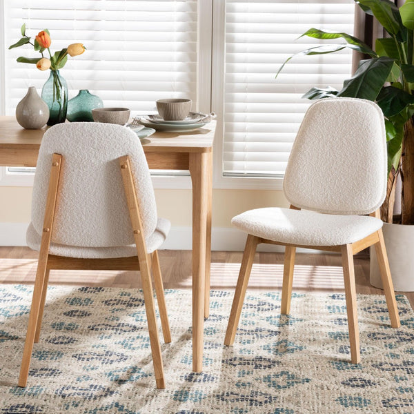 Baxton Studio Baxton Studio Hudson Boucle Dining Chair Set of 2 - Stylish Mid-Century Ergonomic Design for Comfort Hudson-White Boucle/Natural-DC