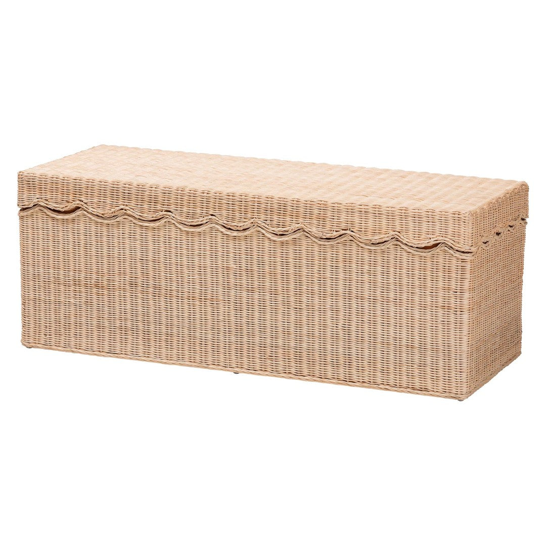 bali Damita Scallop Rattan Storage Bench - Boho Chic Lift-Top Organizer for Entryway and Living Room