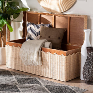 Baxton Studio bali Damita Scallop Rattan Lift-Top Storage Bench – Boho Chic Organizer for Bedroom & Entryway Decor WS127-Natural Rattan-Storage Bench