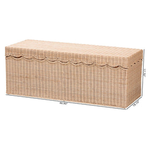 Baxton Studio bali Damita Scallop Rattan Lift-Top Storage Bench – Boho Chic Organizer for Bedroom & Entryway Decor WS127-Natural Rattan-Storage Bench