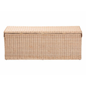 Baxton Studio bali Damita Scallop Rattan Lift-Top Storage Bench – Boho Chic Organizer for Bedroom & Entryway Decor WS127-Natural Rattan-Storage Bench