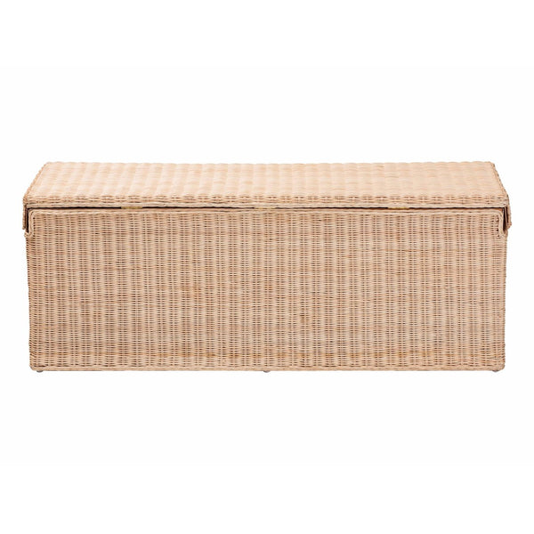 Baxton Studio bali Damita Scallop Rattan Lift-Top Storage Bench – Boho Chic Organizer for Bedroom & Entryway Decor WS127-Natural Rattan-Storage Bench