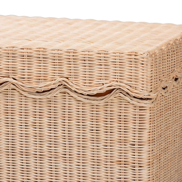 Baxton Studio bali Damita Scallop Rattan Lift-Top Storage Bench – Boho Chic Organizer for Bedroom & Entryway Decor WS127-Natural Rattan-Storage Bench
