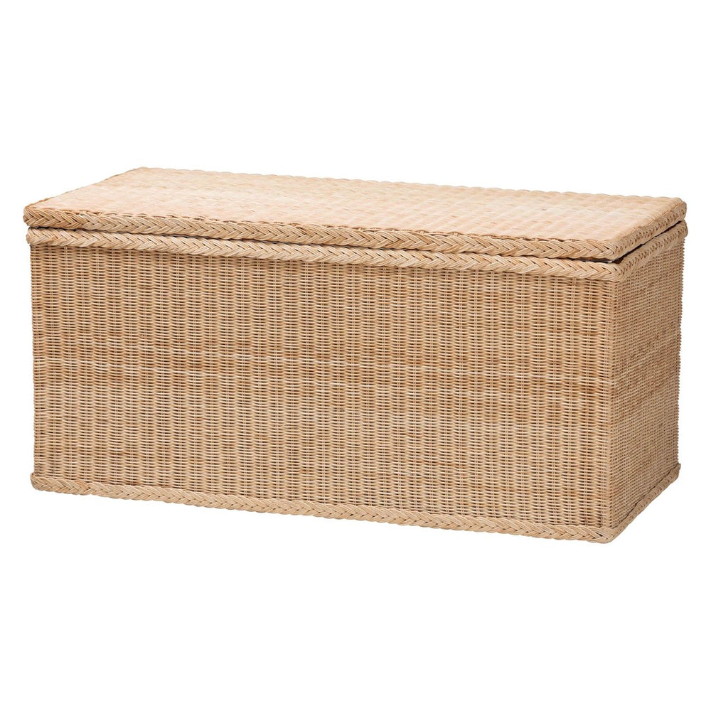 Baxton Studio bali Caden Braided Natural Rattan Lift-Top Chest - Stylish Coastal Boho Storage & Seating Solution WS128-Natural Rattan-Storage Bench