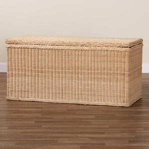 Baxton Studio bali Caden Braided Natural Rattan Lift-Top Chest - Stylish Coastal Boho Storage & Seating Solution WS128-Natural Rattan-Storage Bench
