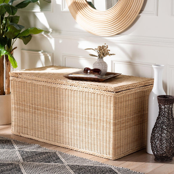 Baxton Studio bali Caden Braided Natural Rattan Lift-Top Chest - Stylish Coastal Boho Storage & Seating Solution WS128-Natural Rattan-Storage Bench