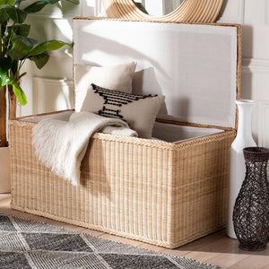 Baxton Studio bali Caden Braided Natural Rattan Lift-Top Chest - Stylish Coastal Boho Storage & Seating Solution WS128-Natural Rattan-Storage Bench