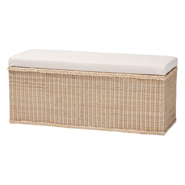 Baxton Studio bali Bali Barid Braided Rattan Storage Bench - Coastal Boho Style with Cushioned Lid for Home Organization WS131-Natural Rattan-Cushioned Storage Bench