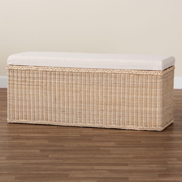Baxton Studio bali Bali Barid Braided Rattan Storage Bench - Coastal Boho Style with Cushioned Lid for Home Organization WS131-Natural Rattan-Cushioned Storage Bench