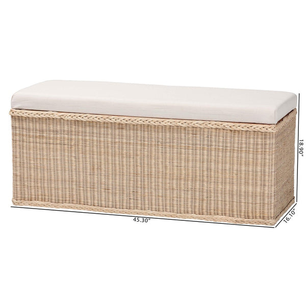 Baxton Studio bali Bali Barid Braided Rattan Storage Bench - Coastal Boho Style with Cushioned Lid for Home Organization WS131-Natural Rattan-Cushioned Storage Bench