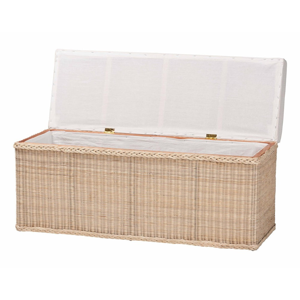 Baxton Studio bali Bali Barid Braided Rattan Storage Bench - Coastal Boho Style with Cushioned Lid for Home Organization WS131-Natural Rattan-Cushioned Storage Bench