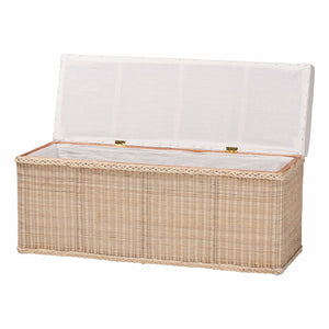 Baxton Studio bali Bali Barid Braided Rattan Storage Bench - Coastal Boho Style with Cushioned Lid for Home Organization WS131-Natural Rattan-Cushioned Storage Bench