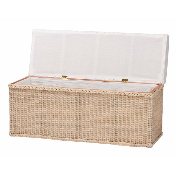 Baxton Studio bali Bali Barid Braided Rattan Storage Bench - Coastal Boho Style with Cushioned Lid for Home Organization WS131-Natural Rattan-Cushioned Storage Bench
