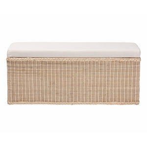 Baxton Studio bali Bali Barid Braided Rattan Storage Bench - Coastal Boho Style with Cushioned Lid for Home Organization WS131-Natural Rattan-Cushioned Storage Bench