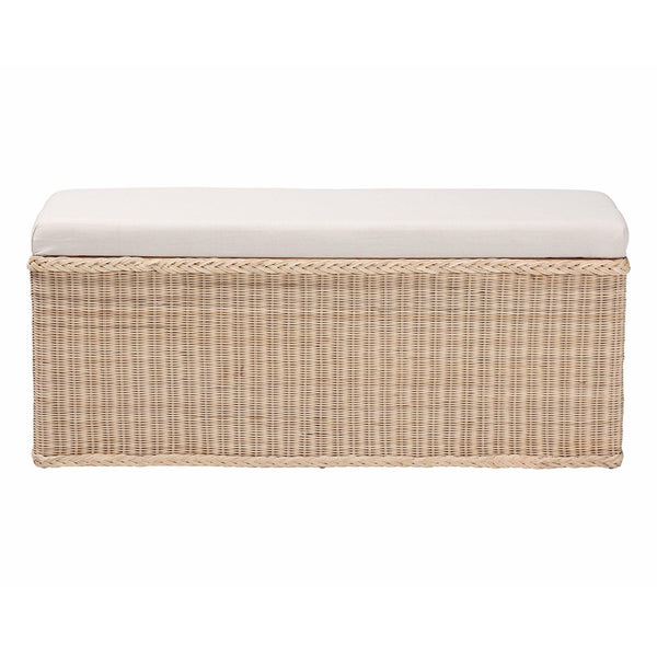 Baxton Studio bali Bali Barid Braided Rattan Storage Bench - Coastal Boho Style with Cushioned Lid for Home Organization WS131-Natural Rattan-Cushioned Storage Bench