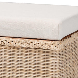 Baxton Studio bali Bali Barid Braided Rattan Storage Bench - Coastal Boho Style with Cushioned Lid for Home Organization WS131-Natural Rattan-Cushioned Storage Bench