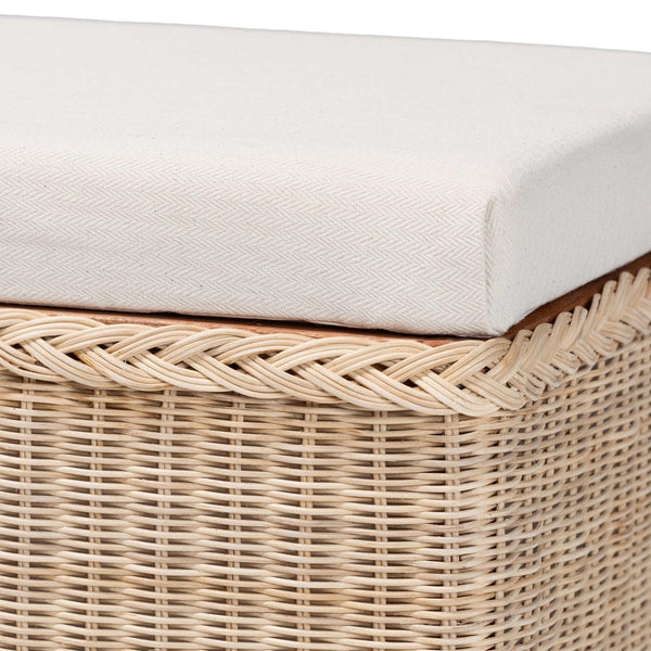 Baxton Studio bali Bali Barid Braided Rattan Storage Bench - Coastal Boho Style with Cushioned Lid for Home Organization WS131-Natural Rattan-Cushioned Storage Bench