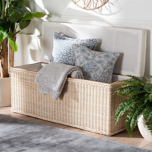 Baxton Studio bali Bali Barid Braided Rattan Storage Bench - Coastal Boho Style with Cushioned Lid for Home Organization WS131-Natural Rattan-Cushioned Storage Bench