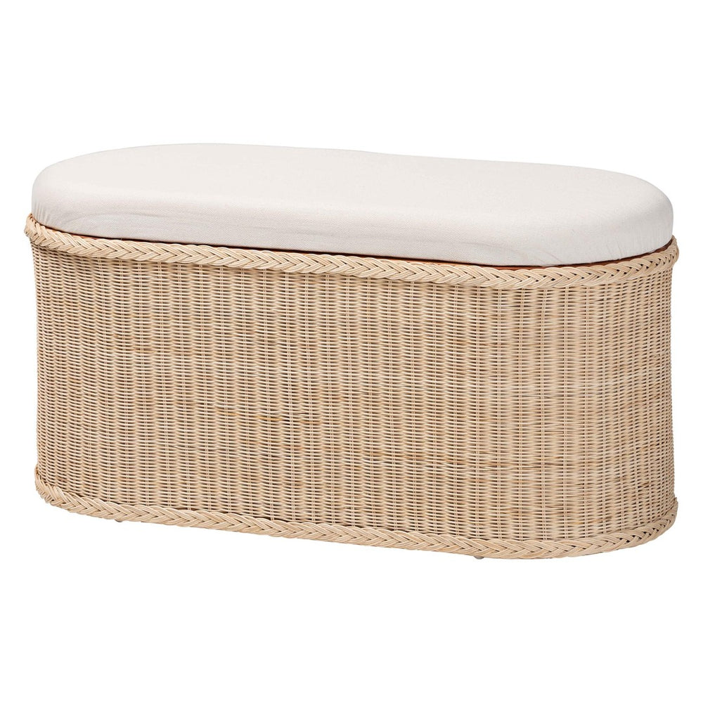 Baxton Studio bali Barid Braided Rattan Storage Bench with Lift-Top Cushion - Coastal Boho Charm for Home Decor WS134-Natural Rattan-Cushioned Storage Bench