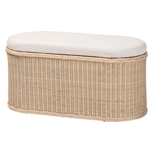 Baxton Studio bali Barid Braided Rattan Storage Bench with Lift-Top Cushion - Coastal Boho Charm for Home Decor WS134-Natural Rattan-Cushioned Storage Bench