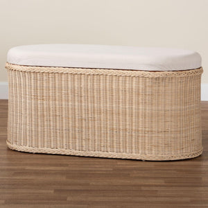 Baxton Studio bali Barid Braided Rattan Storage Bench with Lift-Top Cushion - Coastal Boho Charm for Home Decor WS134-Natural Rattan-Cushioned Storage Bench
