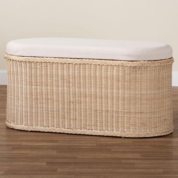 Baxton Studio bali Barid Braided Rattan Storage Bench with Lift-Top Cushion - Coastal Boho Charm for Home Decor WS134-Natural Rattan-Cushioned Storage Bench