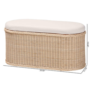 Baxton Studio bali Barid Braided Rattan Storage Bench with Lift-Top Cushion - Coastal Boho Charm for Home Decor WS134-Natural Rattan-Cushioned Storage Bench
