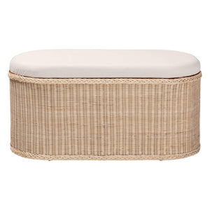Baxton Studio bali Barid Braided Rattan Storage Bench with Lift-Top Cushion - Coastal Boho Charm for Home Decor WS134-Natural Rattan-Cushioned Storage Bench