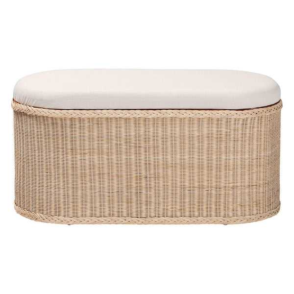 Baxton Studio bali Barid Braided Rattan Storage Bench with Lift-Top Cushion - Coastal Boho Charm for Home Decor WS134-Natural Rattan-Cushioned Storage Bench