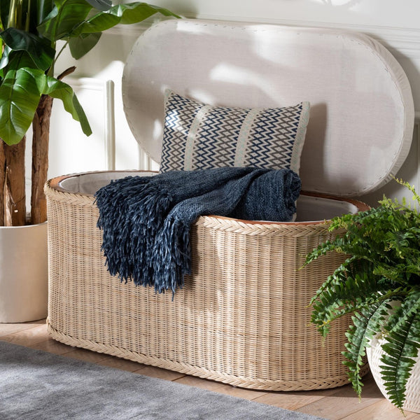 Baxton Studio bali Barid Braided Rattan Storage Bench with Lift-Top Cushion - Coastal Boho Charm for Home Decor WS134-Natural Rattan-Cushioned Storage Bench